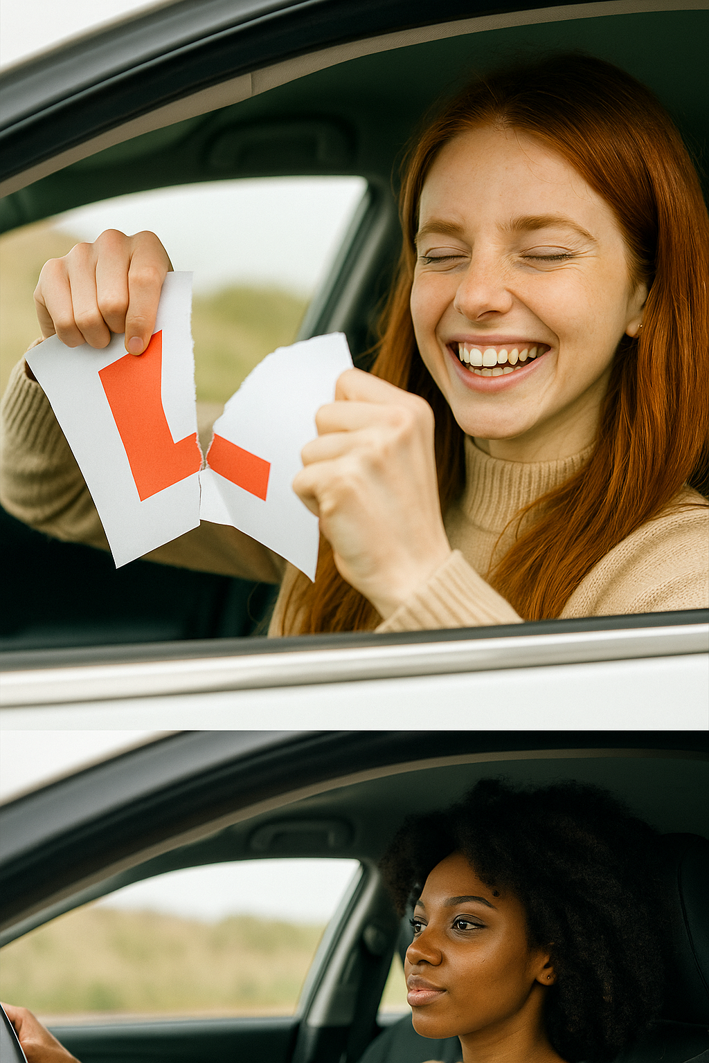 Driver celebrating passing their driving test by ripping learner plate