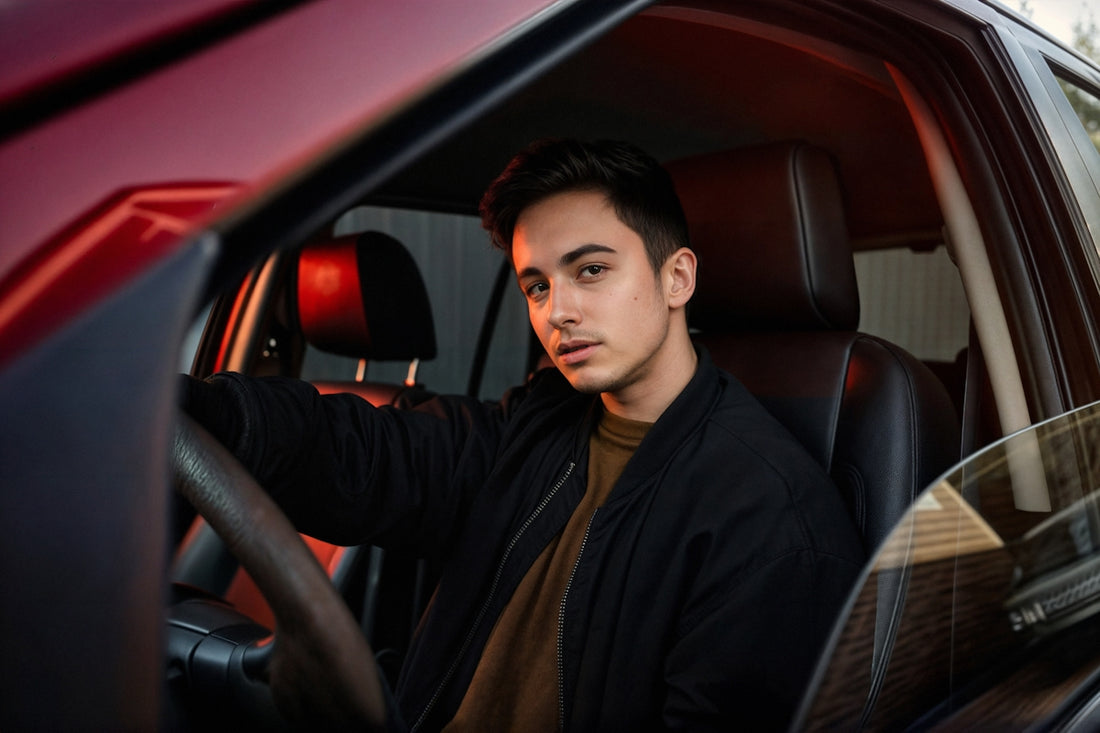 A man sitting in the driver's seat of a car